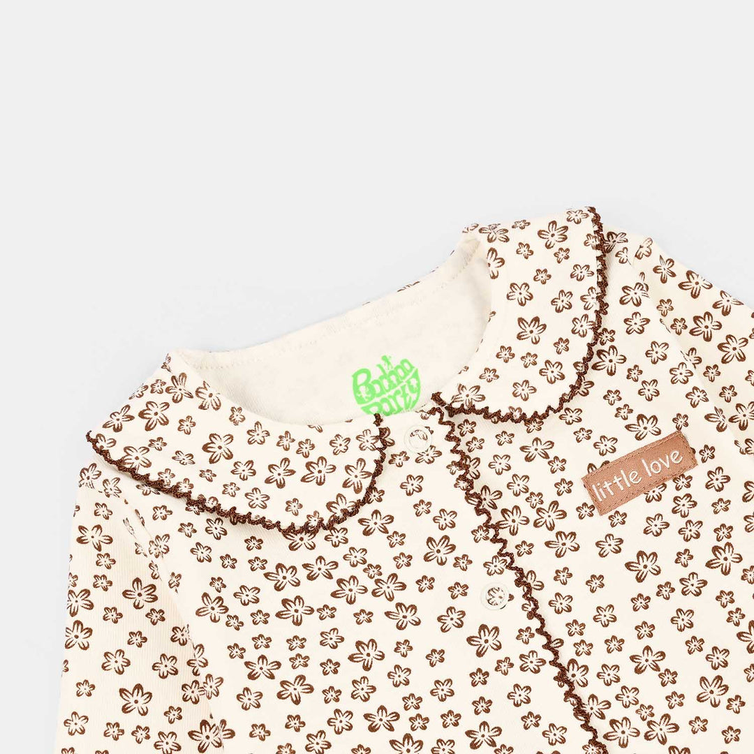 Infant Girls Rib Knitted Romper Flowery-OFF-White