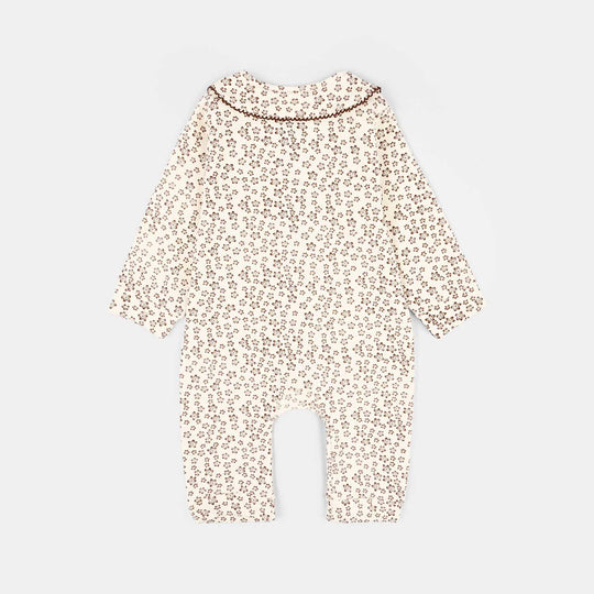 Infant Girls Rib Knitted Romper Flowery-OFF-White