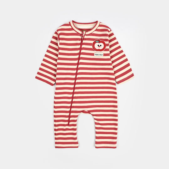 Infant Girls Cotton Interlock Knitted Romper Cherry-RED