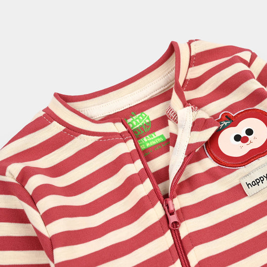 Infant Girls Cotton Interlock Knitted Romper Cherry-RED
