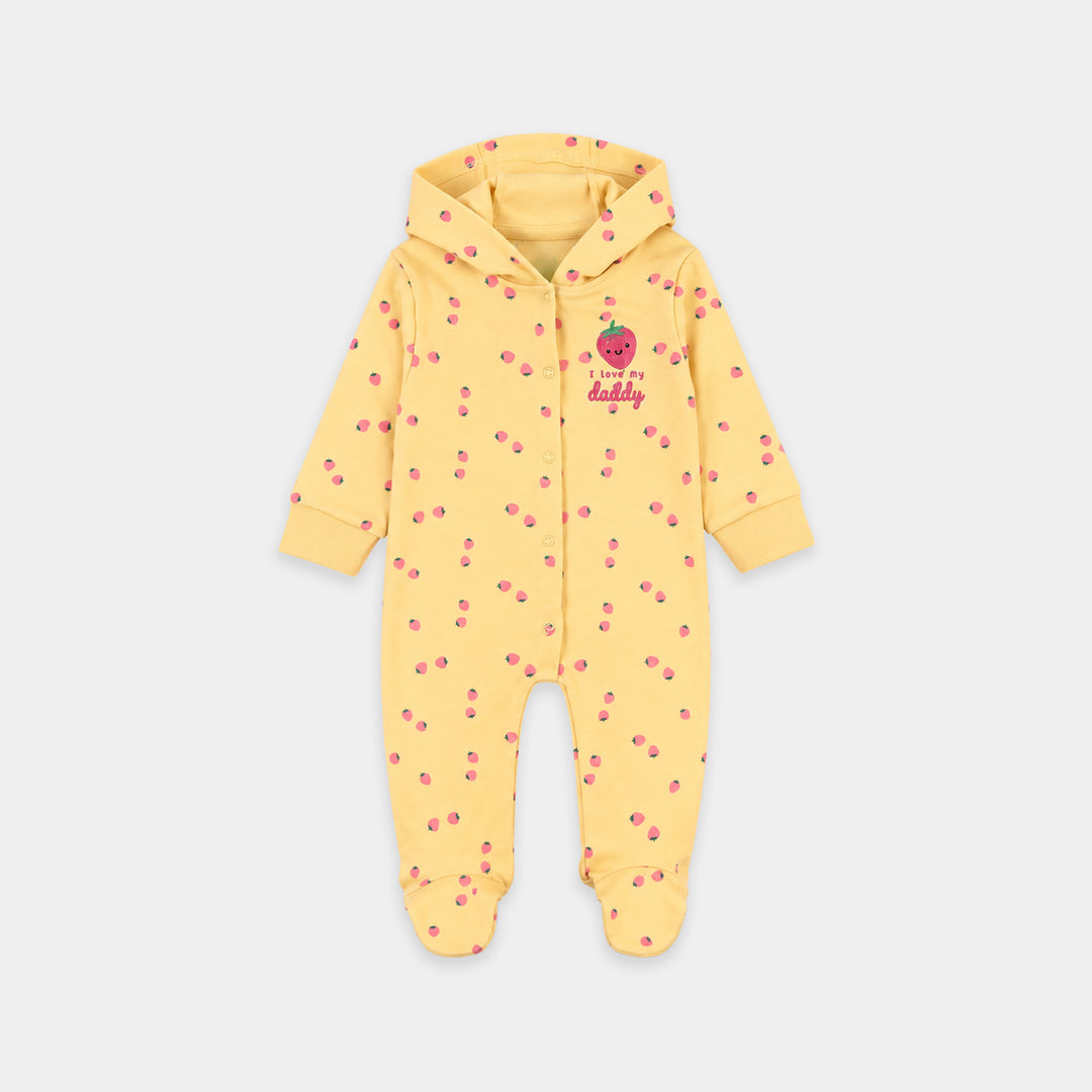 Infant Girls Cotton Interlock Knitted Romper Strawberry-Yellow