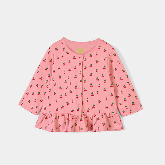 Infant Girls Cotton Interlock Knitted Suit Cherry - PINK