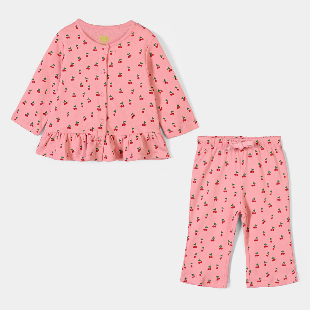 Infant Girls Cotton Interlock Knitted Suit Cherry - PINK
