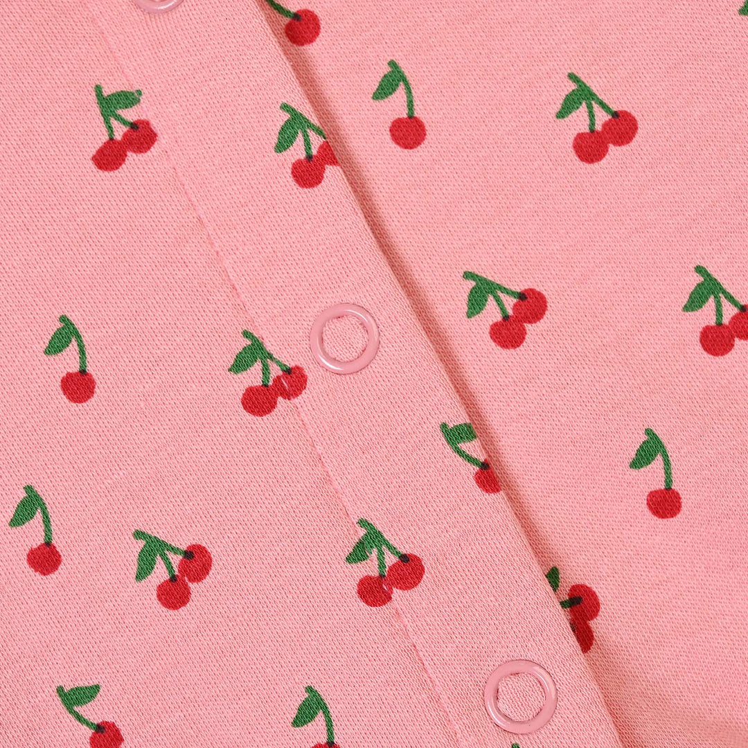 Infant Girls Cotton Interlock Knitted Suit Cherry - PINK