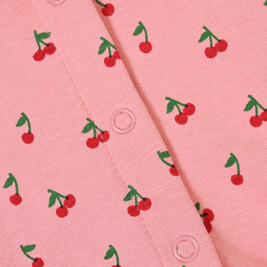Infant Girls Cotton Interlock Knitted Suit Cherry - PINK