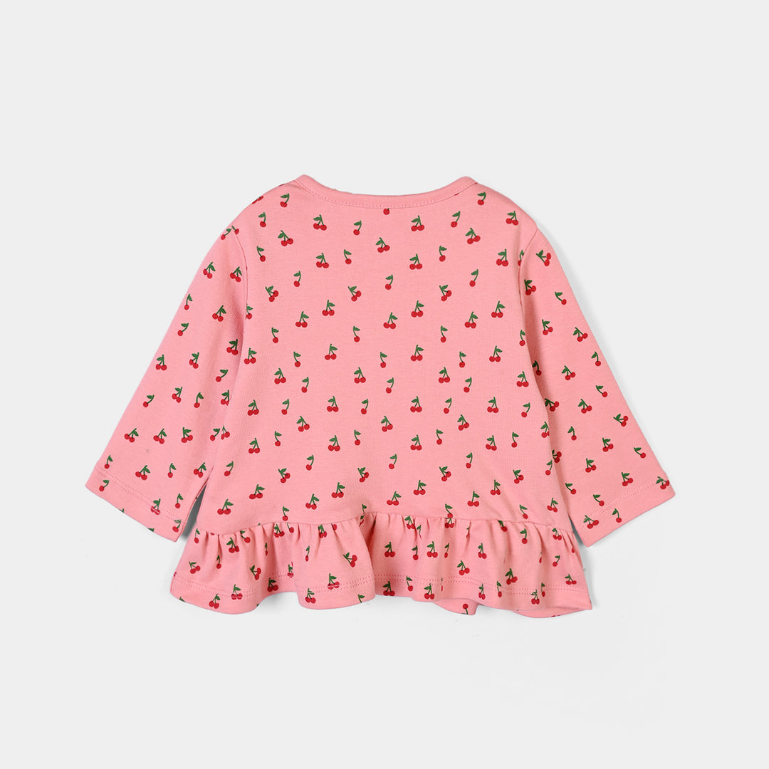 Infant Girls Cotton Interlock Knitted Suit Cherry - PINK