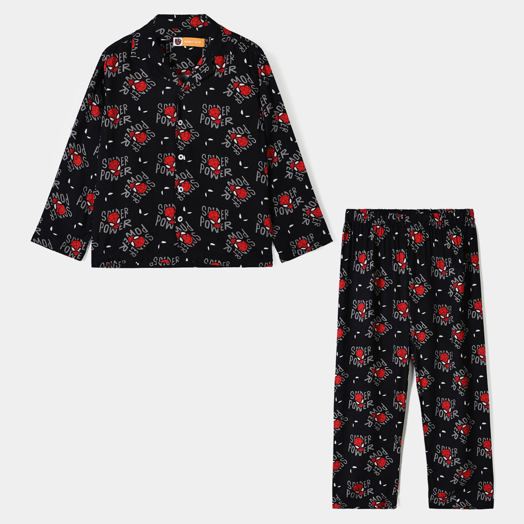 Boys Linen Viscose Nightwear Spider Power -BLACK