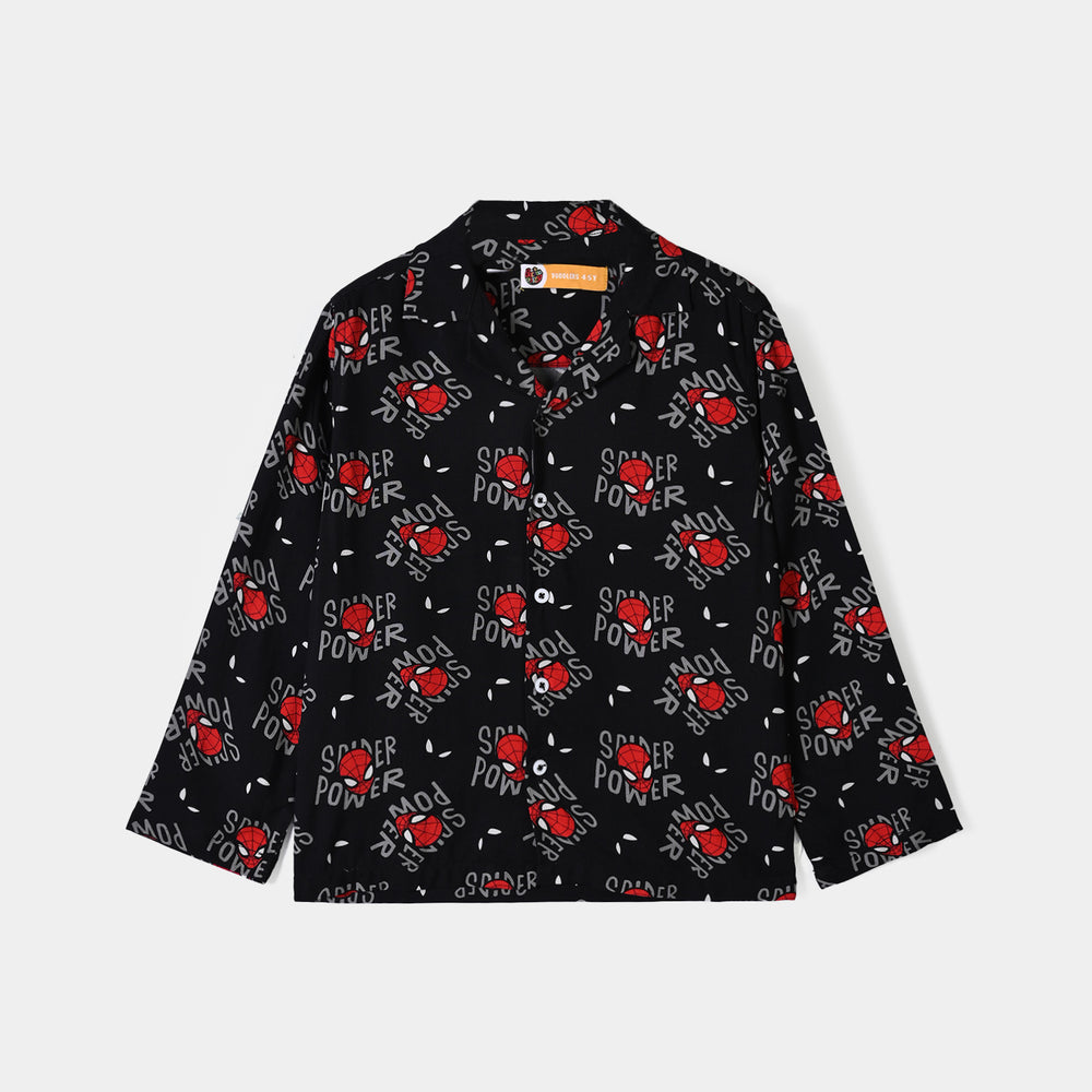 Boys Linen Viscose Nightwear Spider Power -BLACK