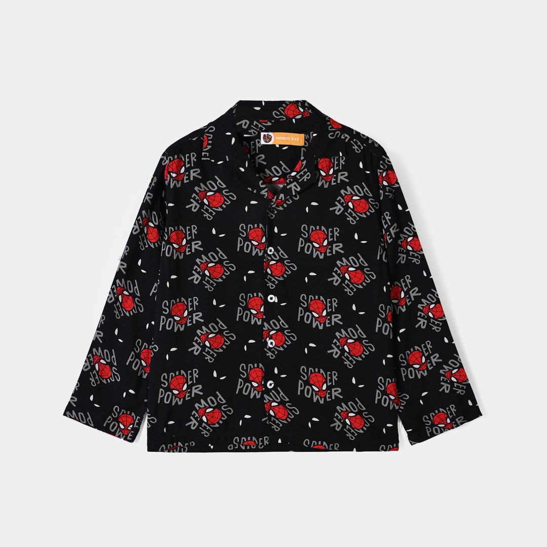 Boys Linen Viscose Nightwear Spider Power -BLACK