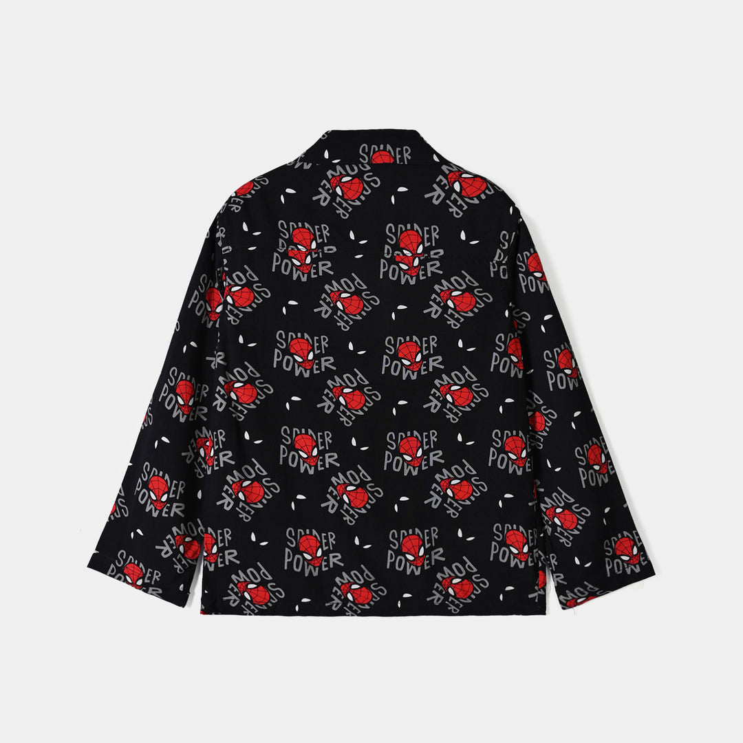 Boys Linen Viscose Nightwear Spider Power -BLACK
