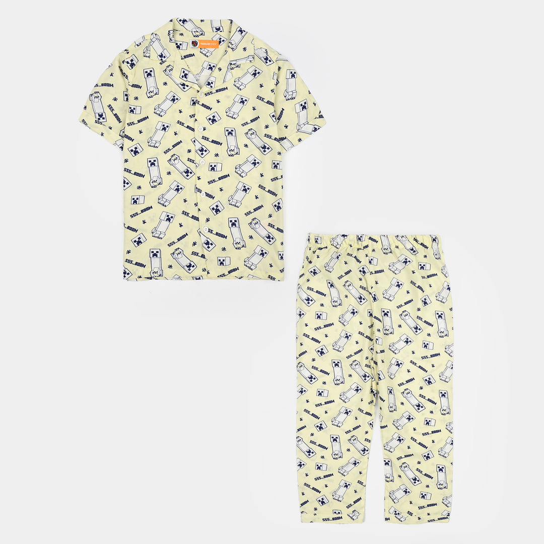 Boys Linen Viscose Nightwear - Light Yellow