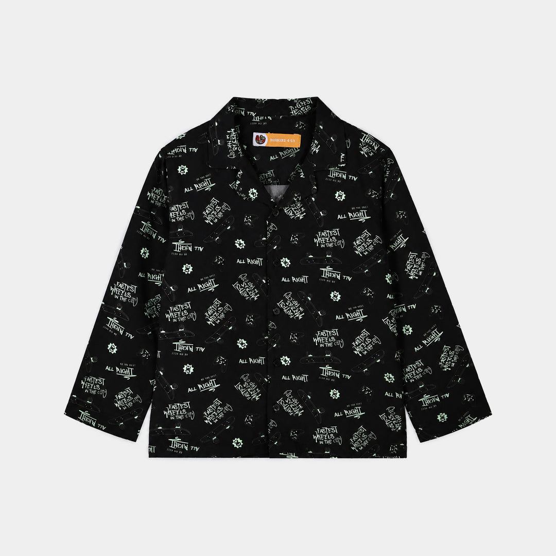 Boys Linen Viscose Nightwear Skateboard-BLACK