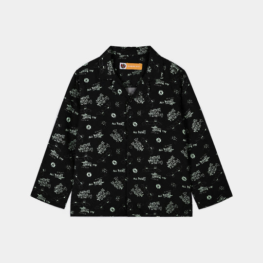 Boys Linen Viscose Nightwear Skateboard-BLACK