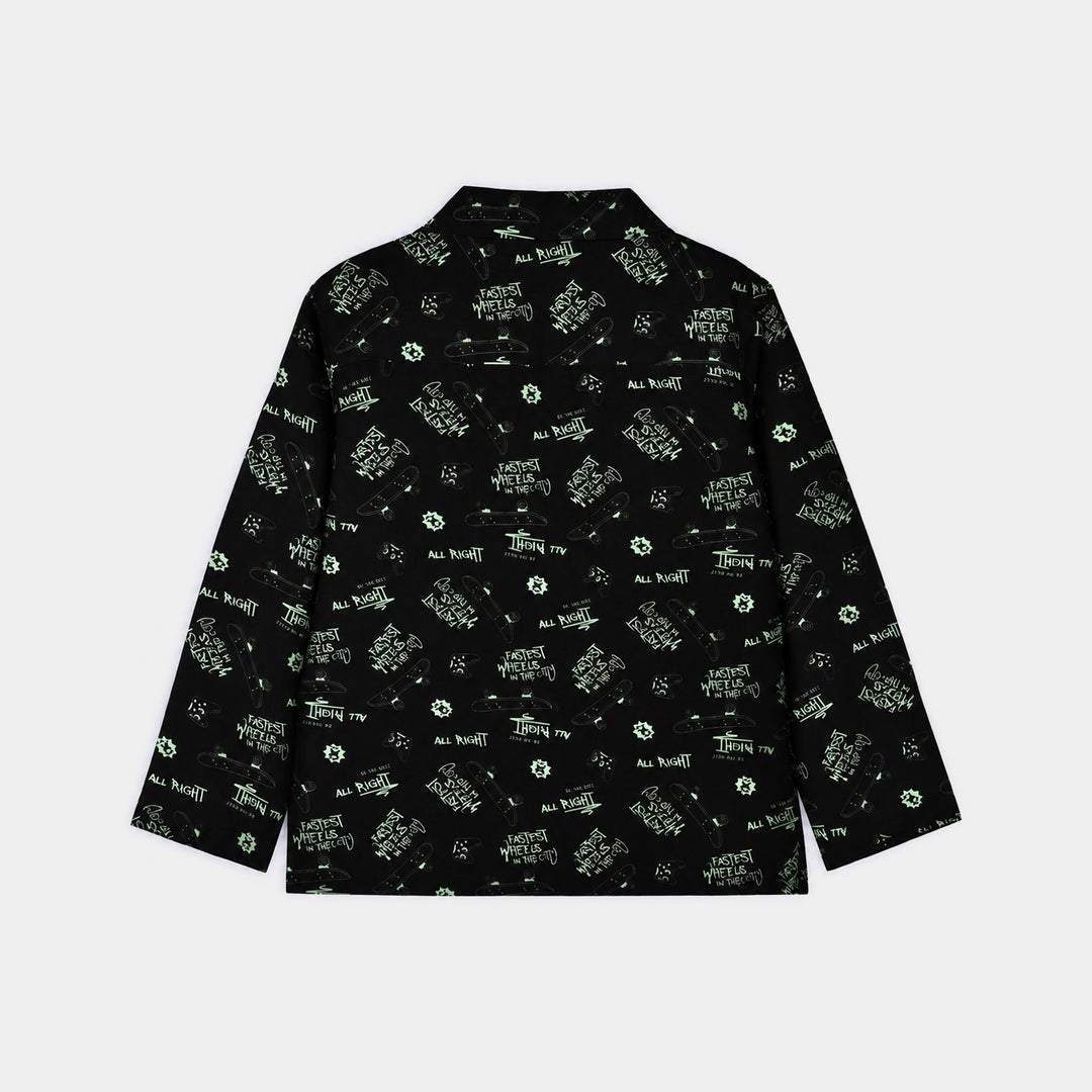 Boys Linen Viscose Nightwear Skateboard-BLACK
