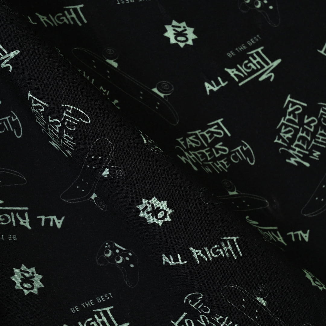 Boys Linen Viscose Nightwear Skateboard-BLACK