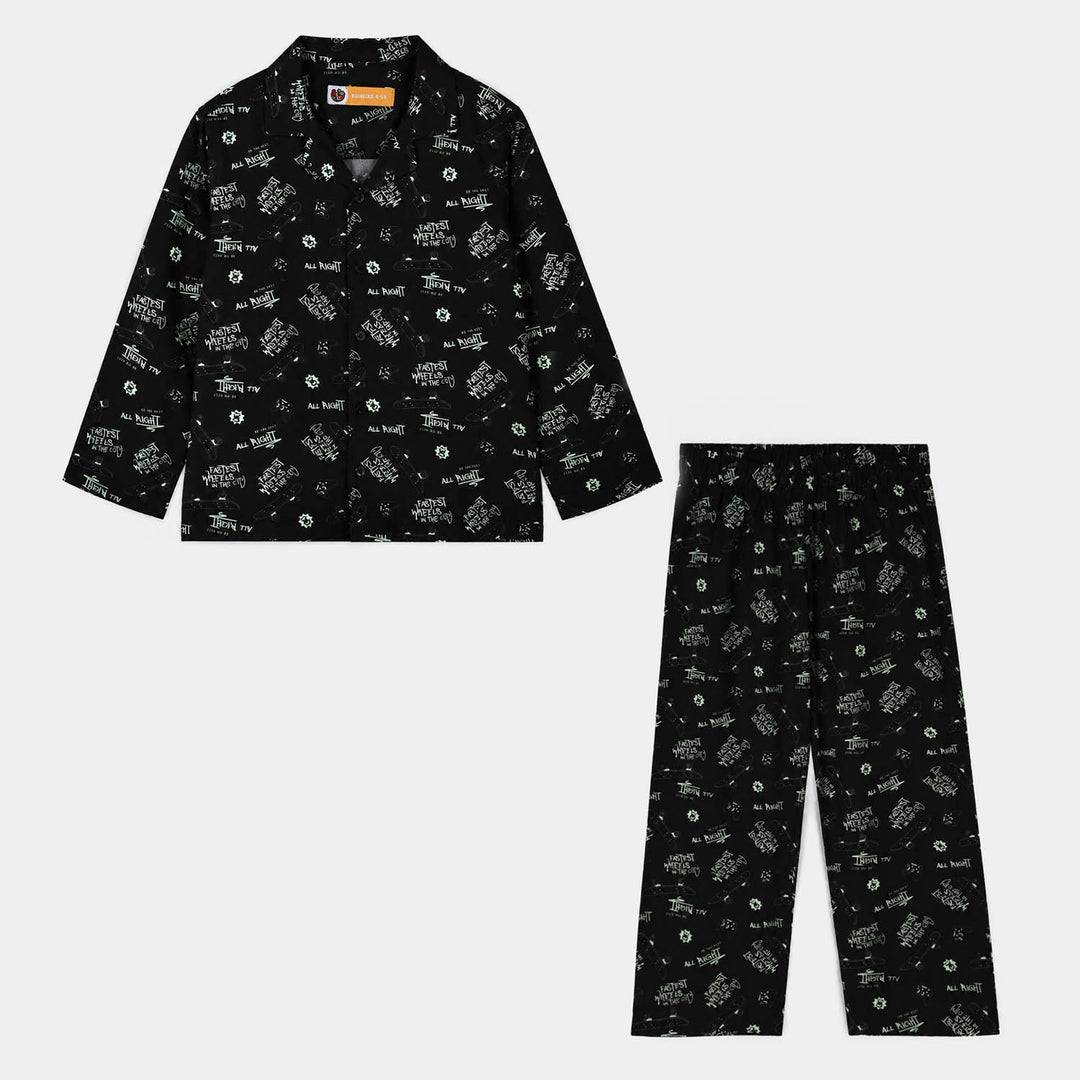 Boys Linen Viscose Nightwear Skateboard-BLACK