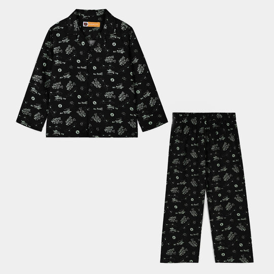 Boys Linen Viscose Nightwear Skateboard-BLACK