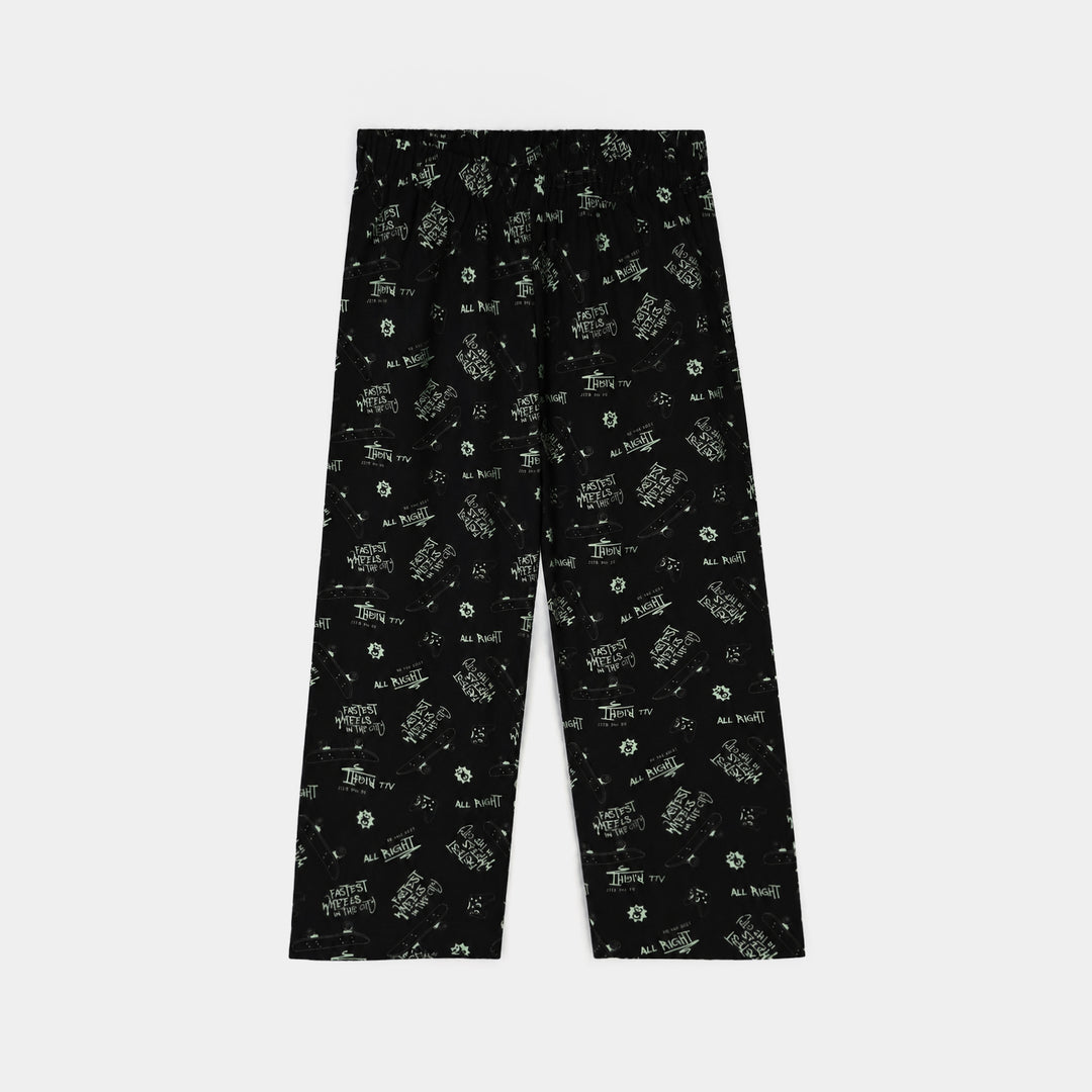 Boys Linen Viscose Nightwear Skateboard-BLACK