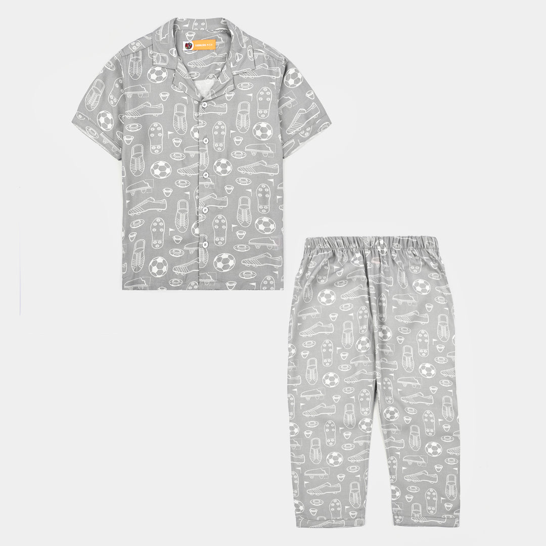 Boys Linen Viscose Nightwear-Football-GREY