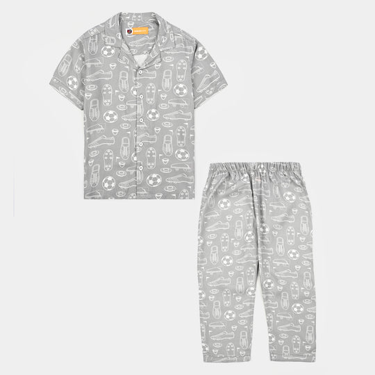 Boys Linen Viscose Nightwear-Football-GREY