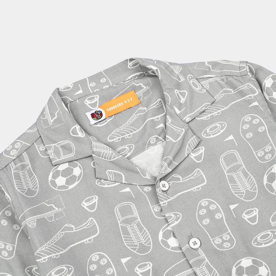 Boys Linen Viscose Nightwear-Football-GREY