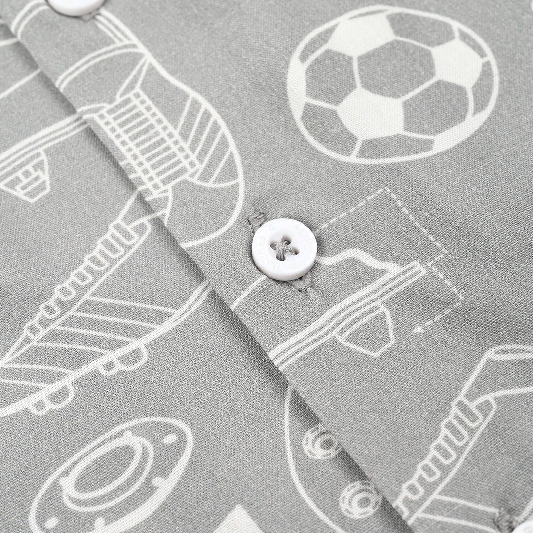 Boys Linen Viscose Nightwear-Football-GREY