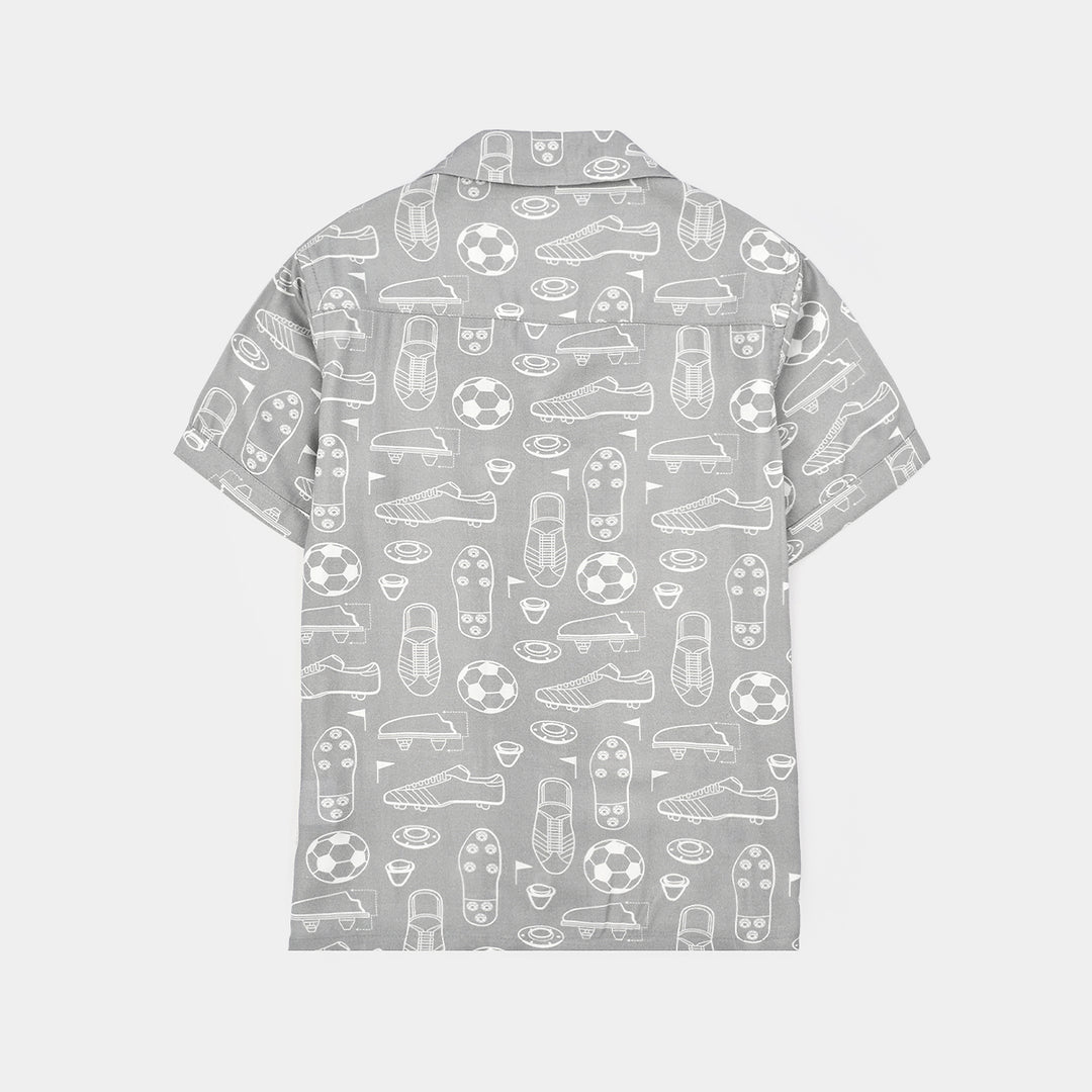 Boys Linen Viscose Nightwear-Football-GREY