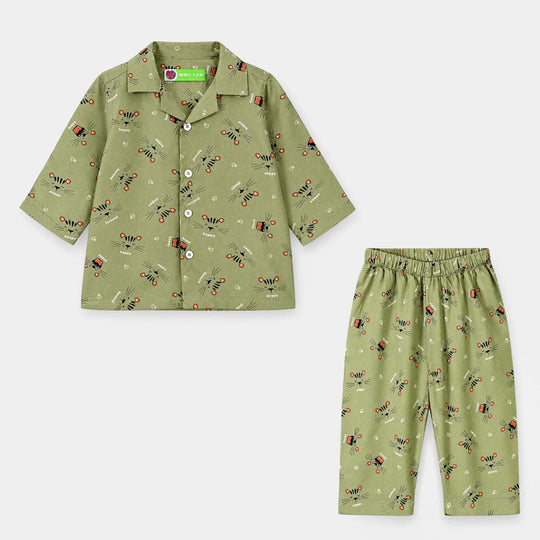 Infant Boys Linen Viscose Nightwear Sleepy-Green