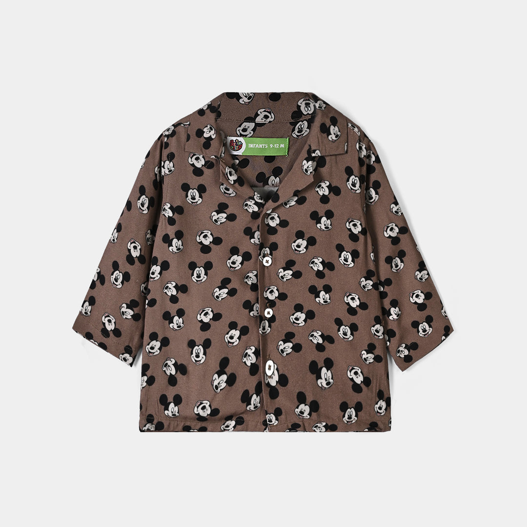 Infant Boys Linen Viscose Nightwear Character-BROWN