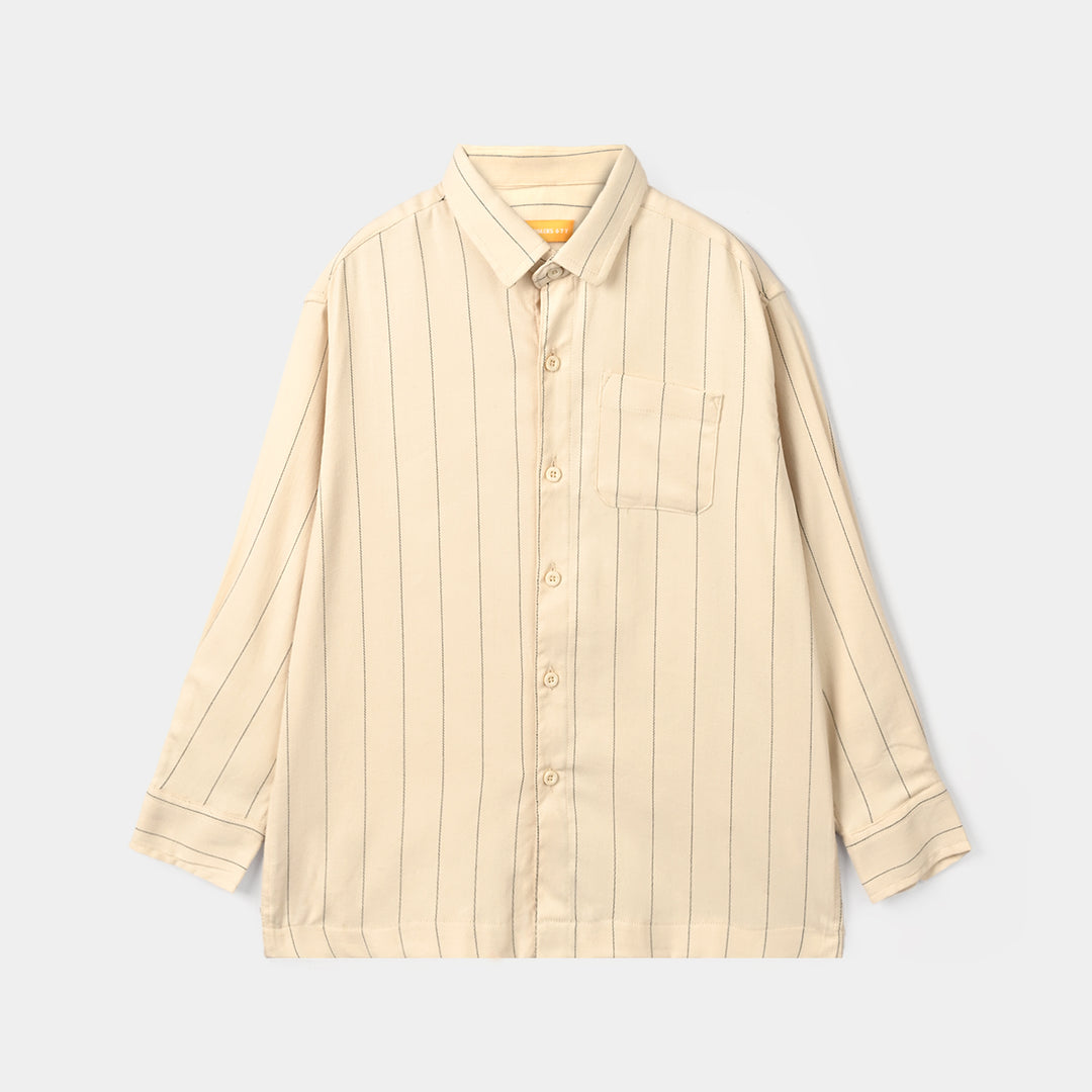 Boys Yarn Dyed Shirt F/S (Motion Detail)-BEIGE