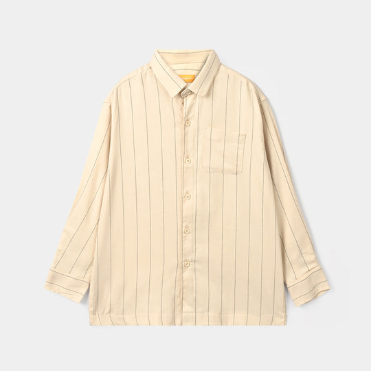 Boys Yarn Dyed Shirt F/S (Motion Detail)-BEIGE