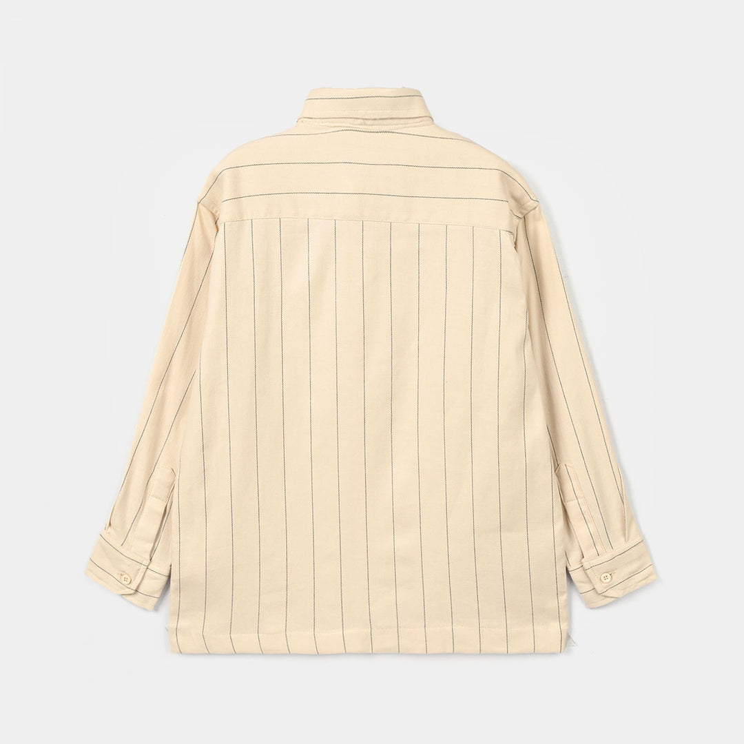 Boys Yarn Dyed Shirt F/S (Motion Detail)-BEIGE