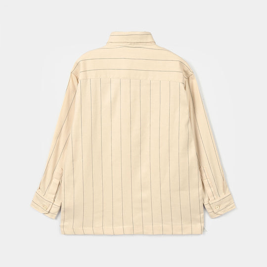 Boys Yarn Dyed Shirt F/S (Motion Detail)-BEIGE