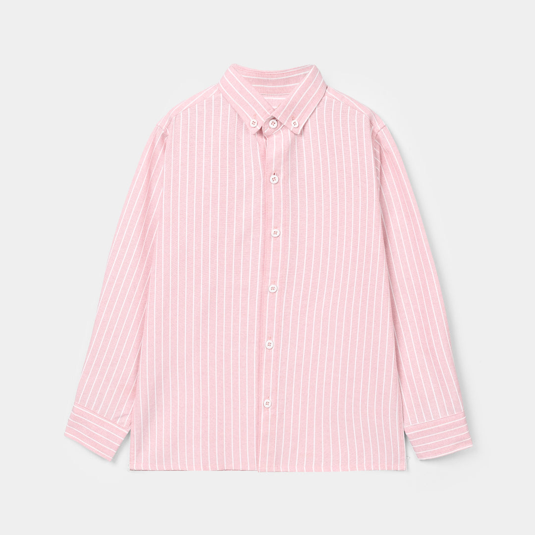 Boys Yarn Dyed Shirt (Three)- Pink Stripe