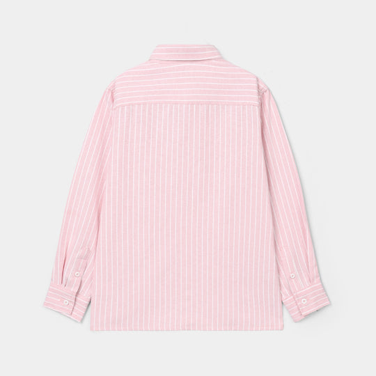 Boys Yarn Dyed Shirt (Three)- Pink Stripe