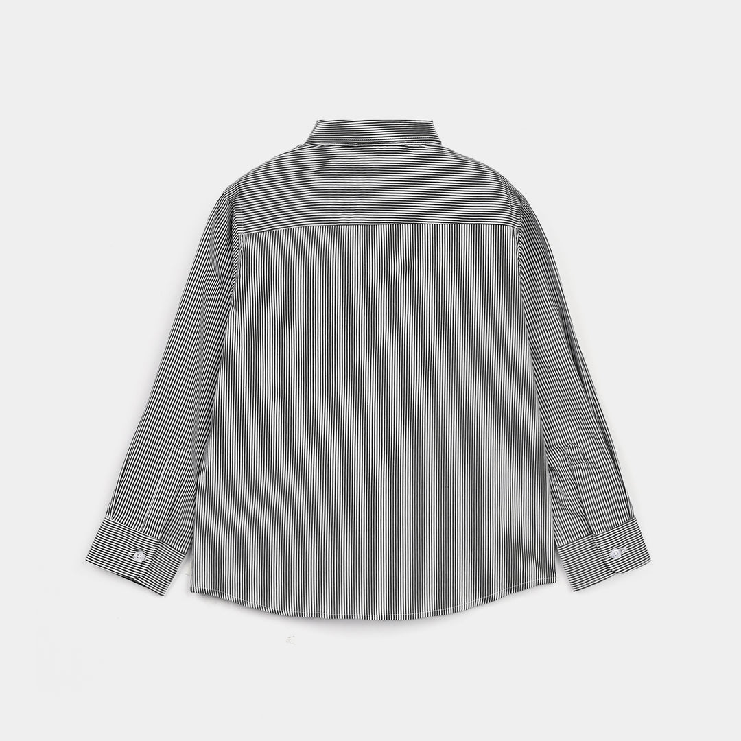 Boys Yarn Dyed Formal Shirt (Black Stripe)