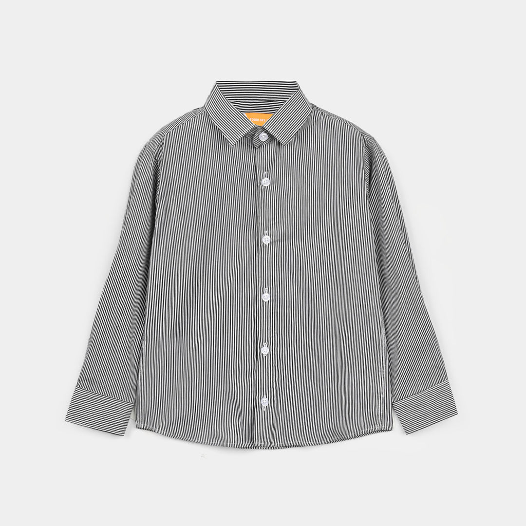 Boys Yarn Dyed Formal Shirt (Black Stripe)