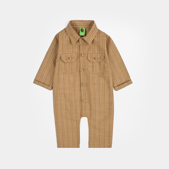 Infant Boys Yarn Dyed Woven Romper-Khaki-BROWN