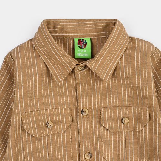 Infant Boys Yarn Dyed Woven Romper-Khaki-BROWN