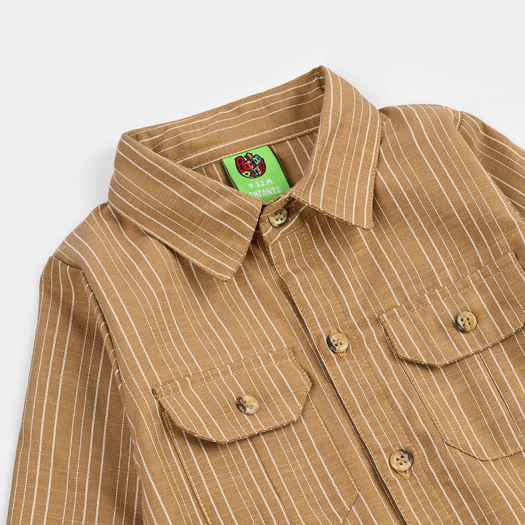 Infant Boys Yarn Dyed Woven Romper-Khaki-BROWN
