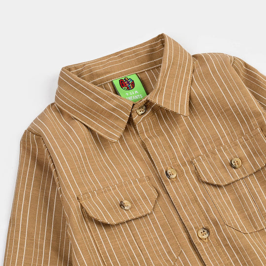 Infant Boys Yarn Dyed Woven Romper-Khaki-BROWN