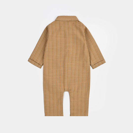 Infant Boys Yarn Dyed Woven Romper-Khaki-BROWN