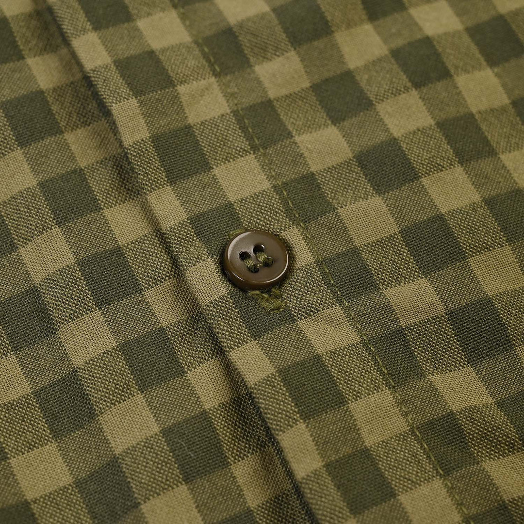 Infant Boys Yarn Dyed Woven Romper-Olive-GREEN