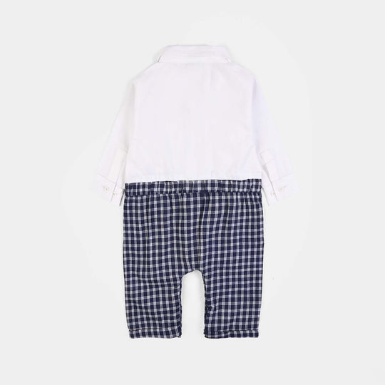 Infant Boys Yarn Dyed Woven Romper- Navy Checkered