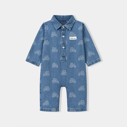 Infant Boys Tensile Denim (Light Denim) Woven Romper-Blue