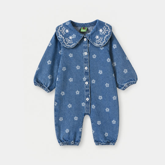 Infant Girls Tensile Denim (Light Denim) Woven Romper-Daisy Blue