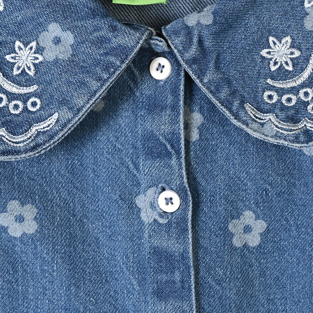 Infant Girls Tensile Denim (Light Denim) Woven Romper-Daisy Blue