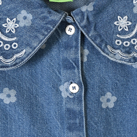 Infant Girls Tensile Denim (Light Denim) Woven Romper-Daisy Blue