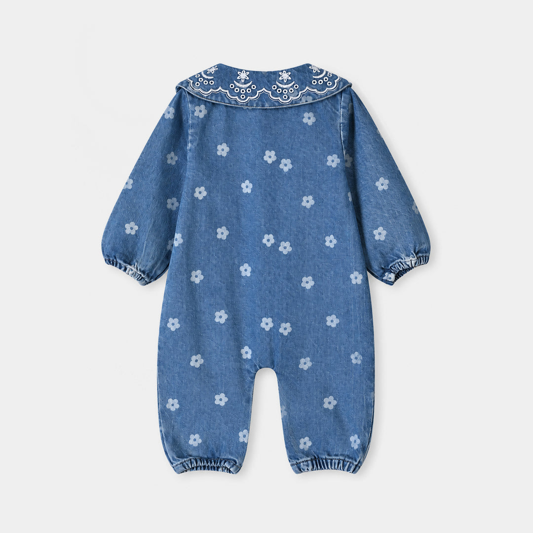 Infant Girls Tensile Denim (Light Denim) Woven Romper-Daisy Blue
