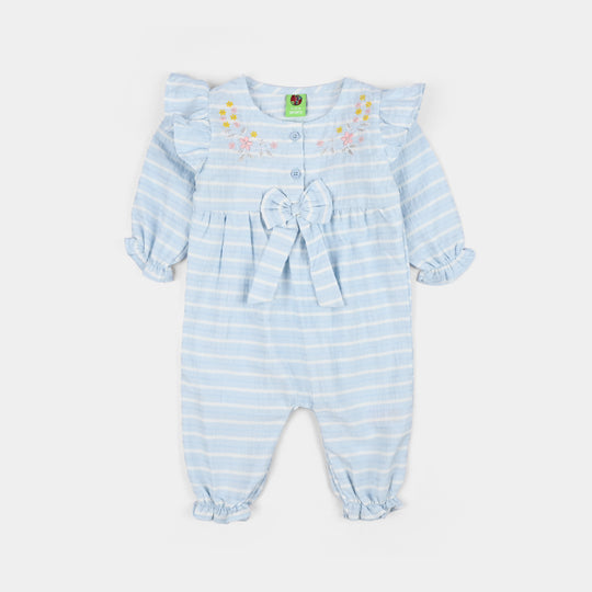 Infant Girls Jacquard Woven Romper- Ice Blue